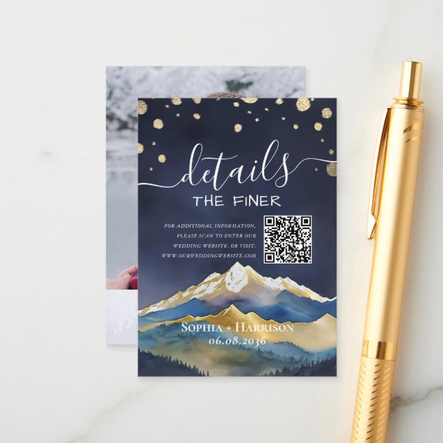 Gold Mountains Wedding Details Information QR Code Enclosure Card (Front/Back In Situ)