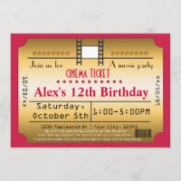 Gold Movie Ticket Cinema film Strip Invitation