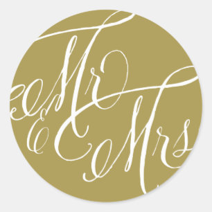 Gold Mr. & Mrs. Elegant Script Wedding Classic Round Sticker
