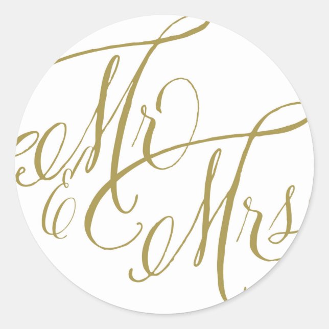 Gold Mr. & Mrs. Elegant Script Wedding Classic Round Sticker (Front)