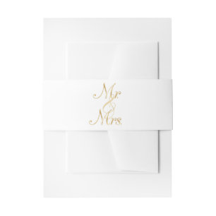 Gold mr. & mrs. invitation bands, foil font belly band