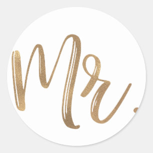 Gold MR. Typography Wedding Groom Groomsman Classic Round Sticker