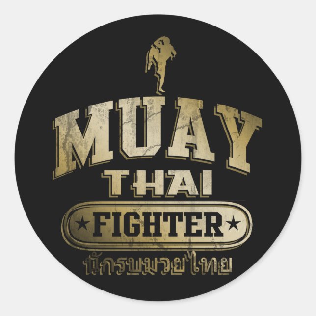 Gold Muay Thai Fighter Classic Round Sticker (Front)