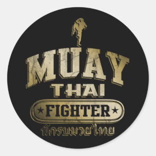 Gold Muay Thai Fighter Classic Round Sticker