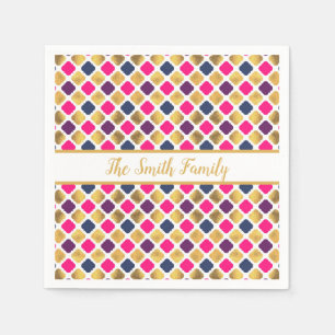 Gold Multicolor Quatrefoil Pattern  Napkin
