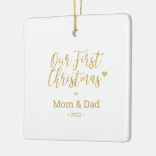 Gold Mum & Dad Parents First Christmas Photo Ceramic Ornament