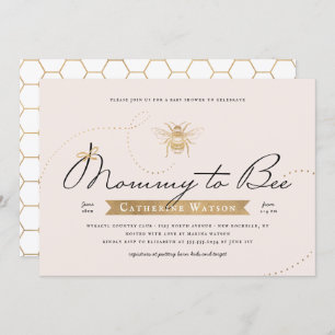 Gold Mummy to Bee Baby Shower Pink Blush Invitation