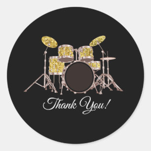 gold, music, drum set round sticker