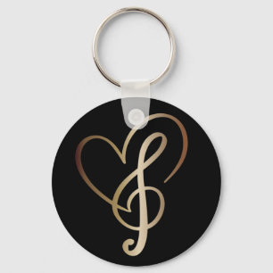 Gold Music Notes and Heart I Love Music Key Ring