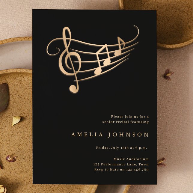 Gold Music Notes Classy Minimal Concert Invitation (Creator Uploaded)