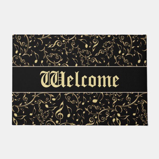 Gold Music Notes Customisable Colour Welcome Mat (Front)