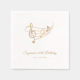 Gold Music Notes Elegant Script Birthday Napkin