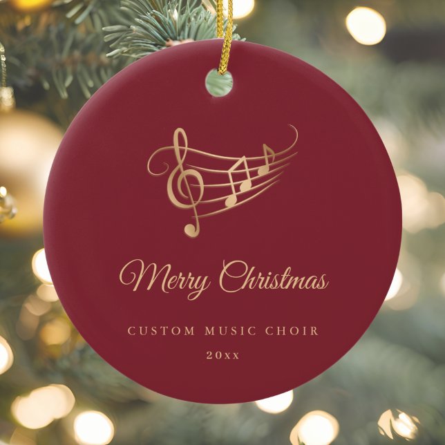Gold Music Notes Elegant Script Christmas Ceramic Ornament (Creator Uploaded)
