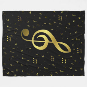 gold music notes fleece blanket