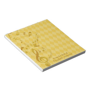 Gold Music Notes Harlequin Personalised Notepad