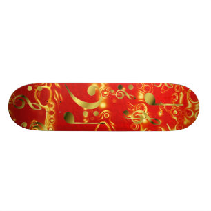 gold music notes in red skateboard
