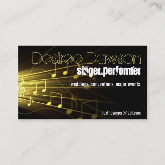 gold music notes music business card (Front)