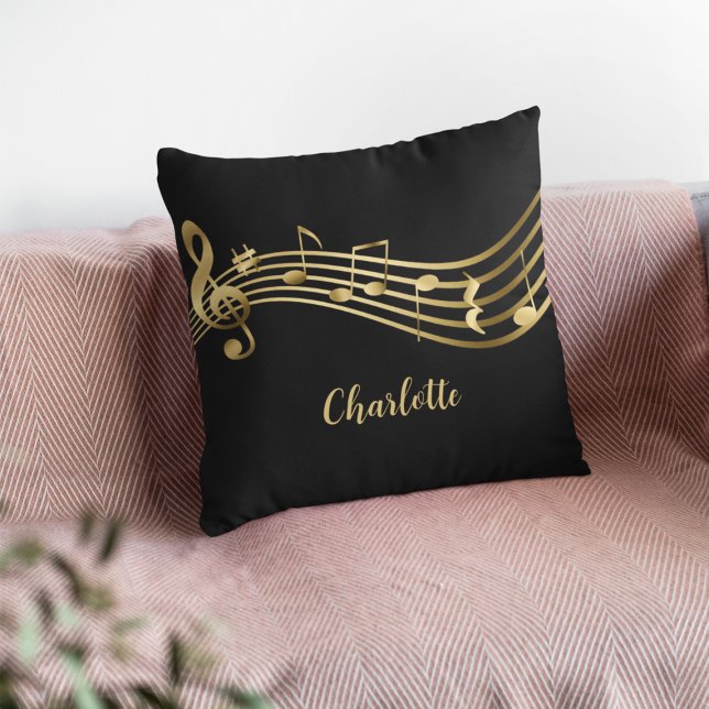 Gold Music Notes on Black Elegant Musician  Cushion (Creator Uploaded)