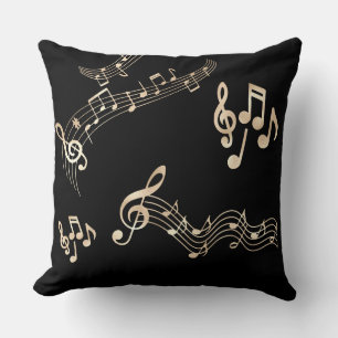 Gold Music Notes on Black Medium Cushion
