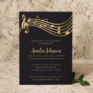 Gold Music Notes Script Graduation Party Invitation