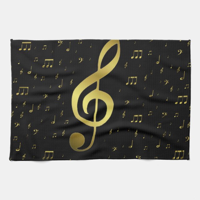 gold music notes tea towel (Horizontal)