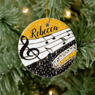Gold music theme personalised ceramic ornament