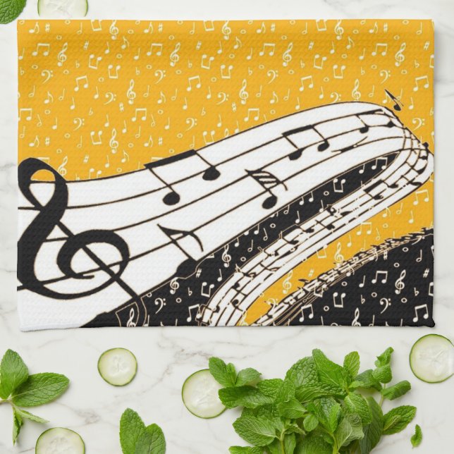Gold music theme tea towel (Folded)