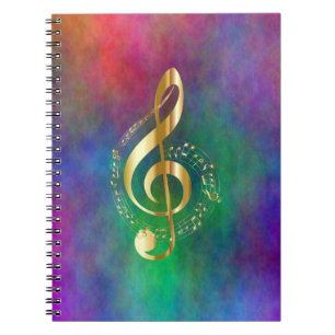 Gold Music Treble Clef on Colourful Rainbow Colour Notebook
