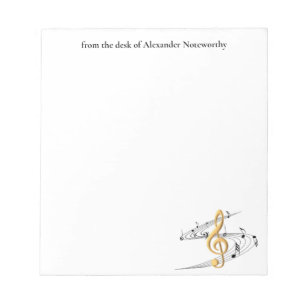 Gold Music Treble Clef Personalised Notepad