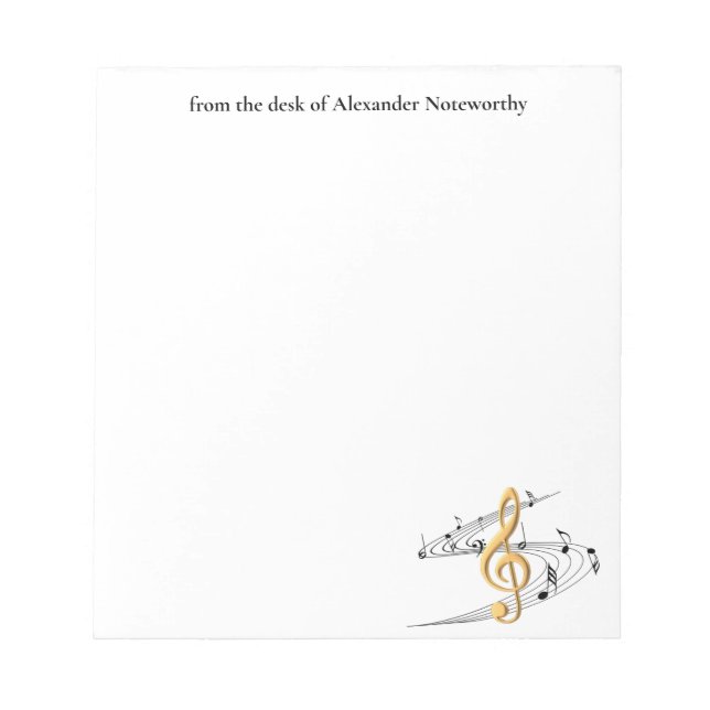 Gold Music Treble Clef Personalised Notepad (Front)
