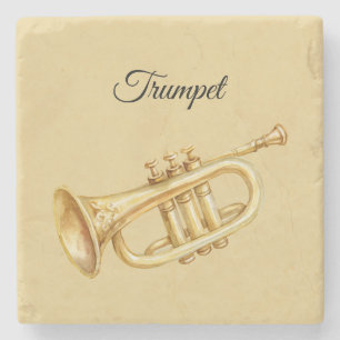 Gold Musical Instrument Trumpet Stone Coaster
