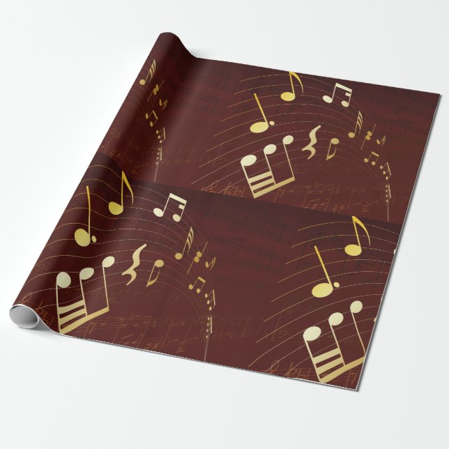 Gold Musical Notes Background Wrapping Paper (Unrolled)