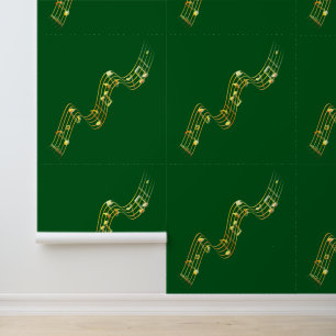 Gold Musical Notes Custom Colour Green Wallpaper