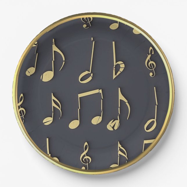 Gold Musical Notes Paper Plate (Front)