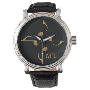 gold musical notes with initials watch