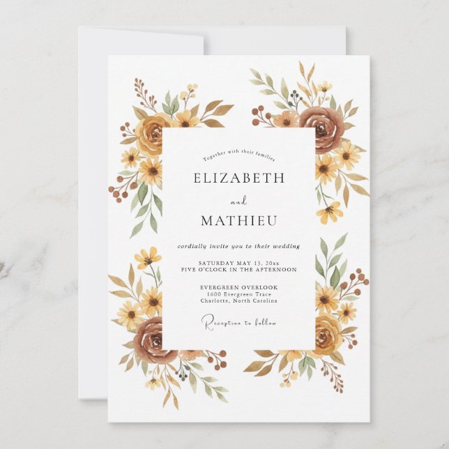 Gold Muted Floral Wedding Invitation (Front)