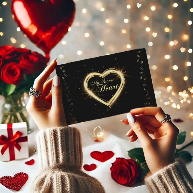 Gold My Sweet Heart Black Valentine Postcard (Creator Uploaded)