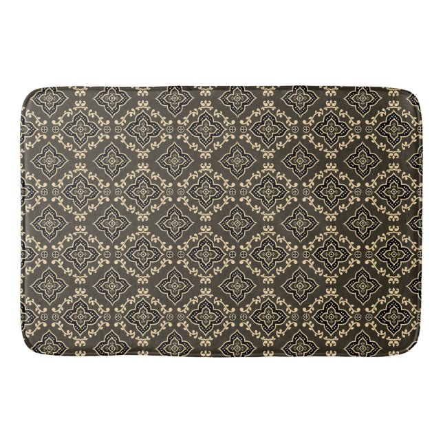 Gold n Brown Geometric Pattern / Indian Print  Bath Mat (Front)