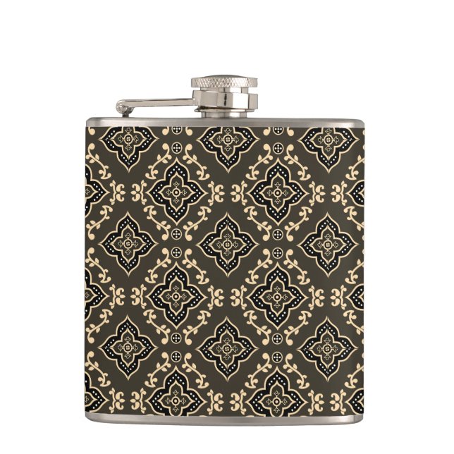 Gold n Brown Geometric Pattern / Indian Print  Hip Flask (Front)
