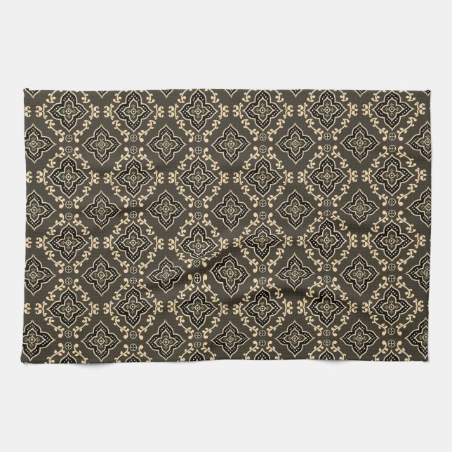 Gold n Brown Geometric Pattern / Indian Print  Tea Towel (Horizontal)