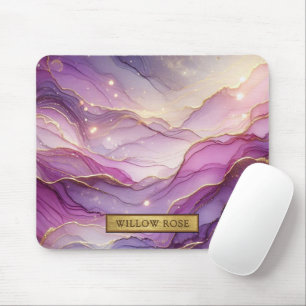 Gold Name Abstract Modern Purple Pink Chic Sparkle Mouse Pad