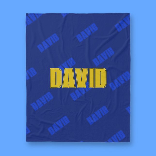Gold Name & Repeating Blue Name on Dark Navy Blue Fleece Blanket (Creator Uploaded)