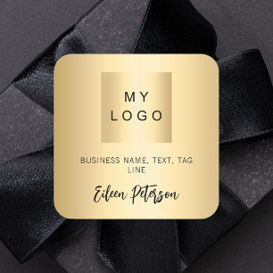 Gold name signature business logo square sticker