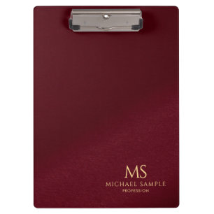 Gold Name Text Monogram Monogrammed Template Red Clipboard
