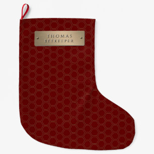 Gold Nameplate Honeycomb Beekeeper Large Christmas Stocking