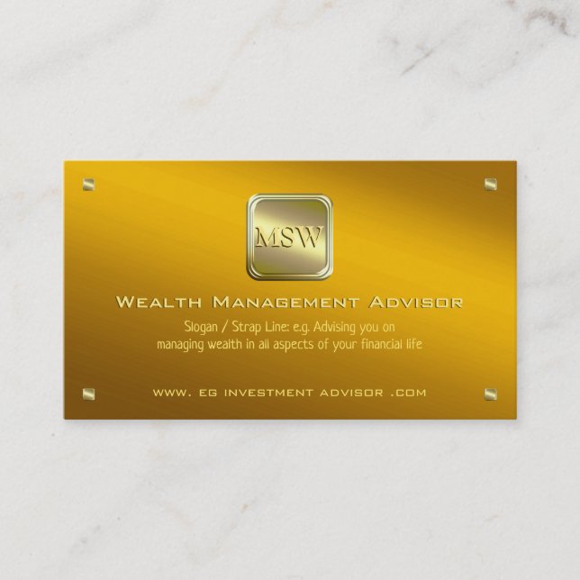 Gold nameplate on polished gold, Wealth Advisor Business Card (Front)