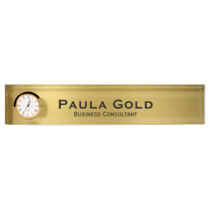 Gold Nameplate with Clock