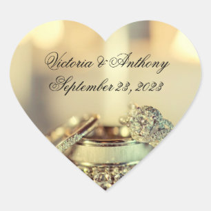 Gold Names Date Script Wedding Heart Sticker