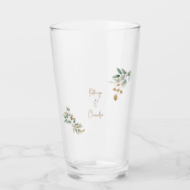 gold Names Glam Foliage Wedding  Glass (Front)