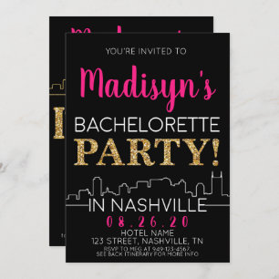 Gold Nashville Bachelorette Party Itinerary and Invitation
